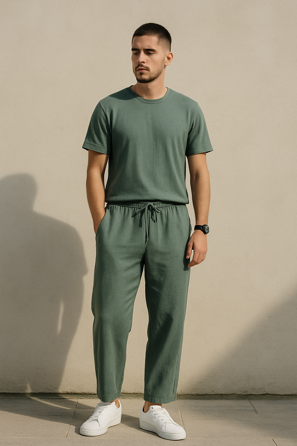 Sartelio Men’s Relaxed Linen Trousers – Cropped Fit, Minimalist Design, Everyday Comfort