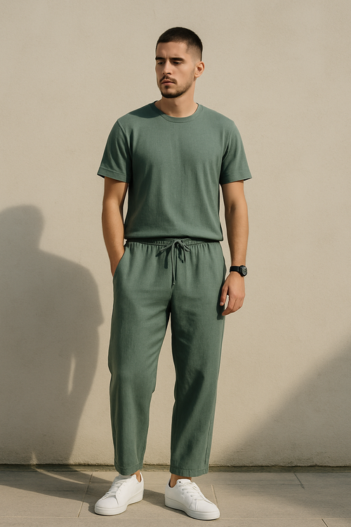 Sartelio Men’s Relaxed Linen Trousers – Cropped Fit, Minimalist Design, Everyday Comfort
